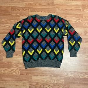 Vintage Susan Ess Women’s Sweater 100% Acrylic Size Large Gray Multi-Color 90’s